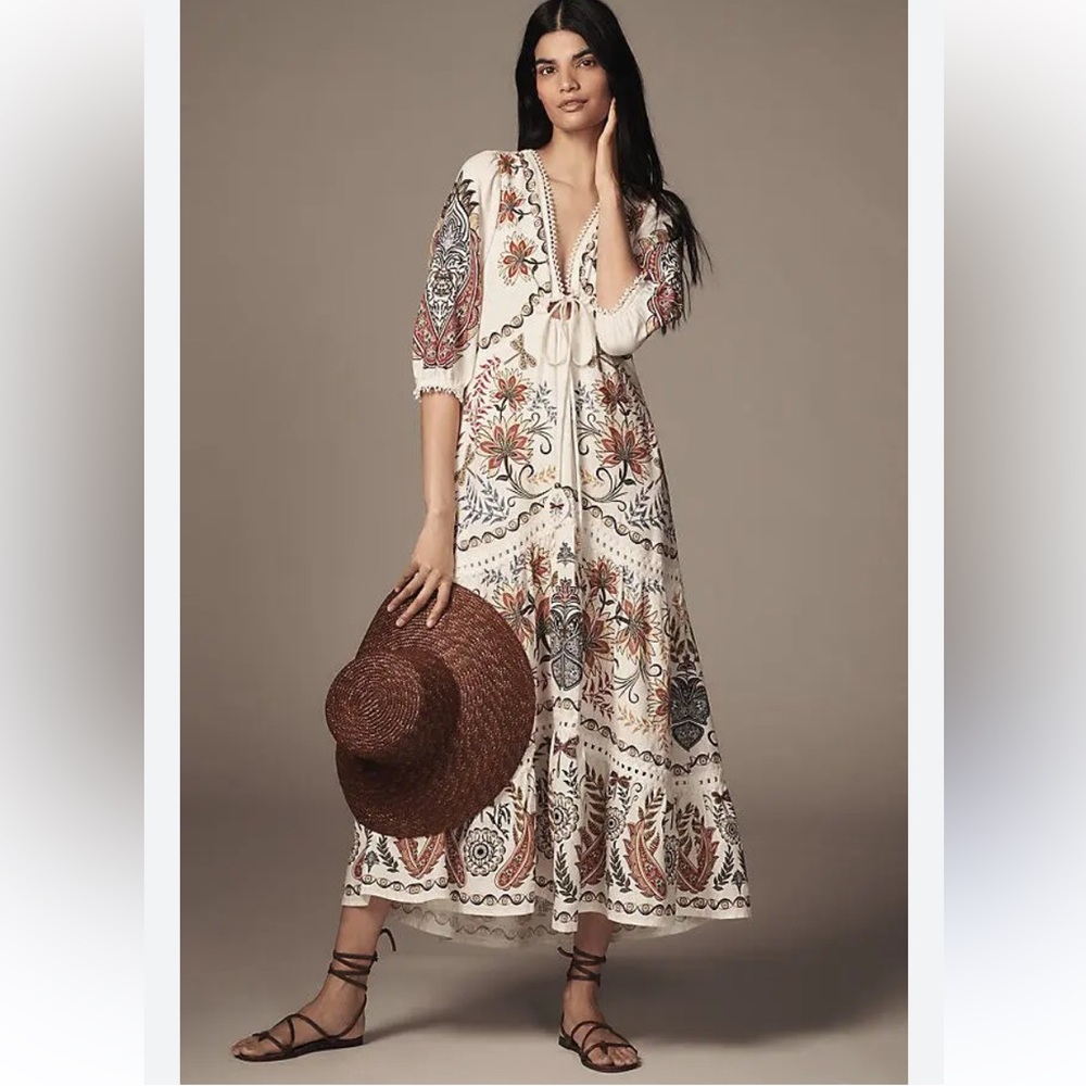 Farm Rio Beautiful Midi linen blend midi dress